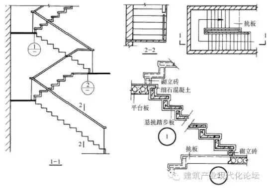 图58 预制装配墙悬臂踏步式钢筋混凝土楼梯