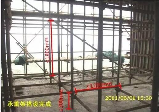 2m,扫地杆距楼面≤200mm,中间水平拉杆步距≤1.8m .